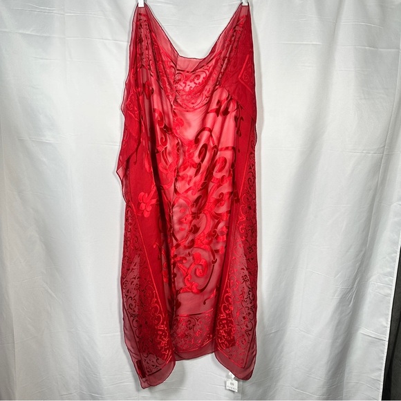 Vakko Silk Viscose Burnout Velvet Shawl Red Jewel Tone Scarf 45x41 NWT - Picture 9 of 12